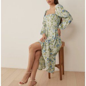 Reformation Floral Midi Dress in Blue and Green